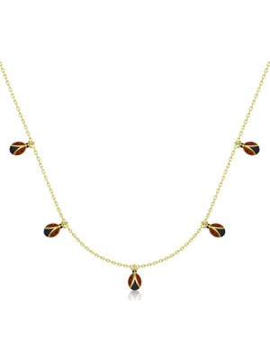 Inure Jewelry Gümüş Gold Uğur Böceği Şans Kadın Kolye