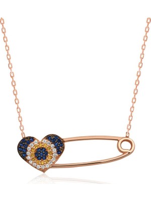 Inure Jewelry Gümüş Kalpli Çengel İğne Bayan Kolye