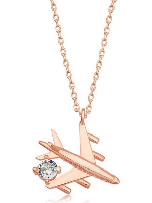 Inure Jewelry Gümüş Rose Tek Taşlı Uçak Kadın Kolye