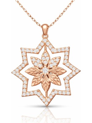 Inure Jewelry Gümüş Yıldız Çiçek Motifli Rose Bayan Kolye