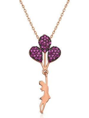 Inure Jewelry Gümüş Rose Kırmızı Balonlu Kız Kolye