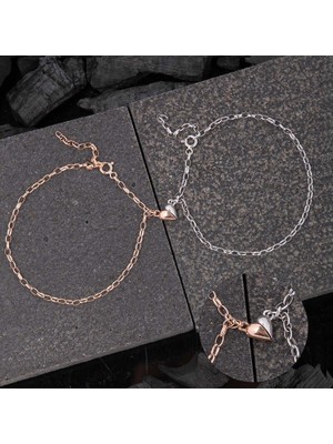 Inure Jewelry Gümüş Rodyum Rose Çift Kalpli Aşk Bileklik