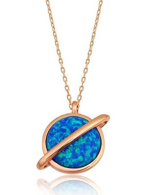 Inure Jewelry Gümüş Rose Opal Taşlı Gezegen Bayan Kolye