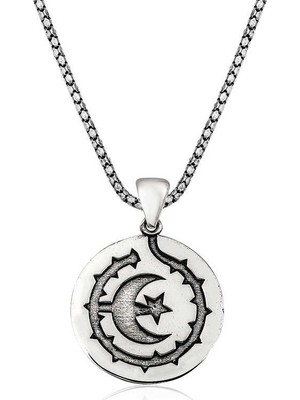 Inure Jewelry Gümüş Ay Yıldız Erkek Kolye