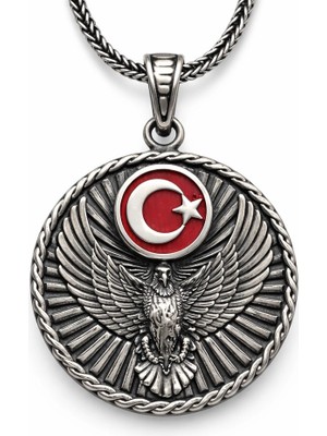 Inure Jewelry Gümüş Türk Kartalı ve Ay Yıldız Motifli Erkek Kolye