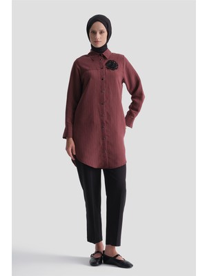 Armine Broş Detaylı Tunik Bordo