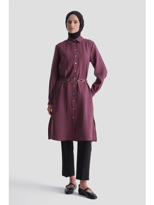 Armine Modal Karışımlı Uzun Tunik Mürdüm