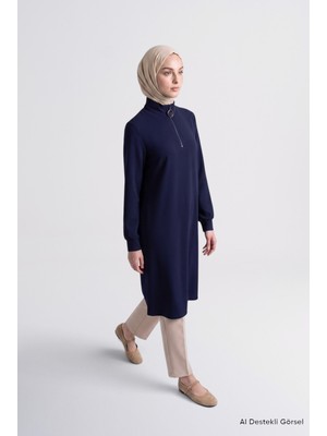 Armine Fermuar Detaylı Basic Tunik Lacivert