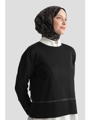 Armine Çizgi Detaylı Triko Kazak Siyah