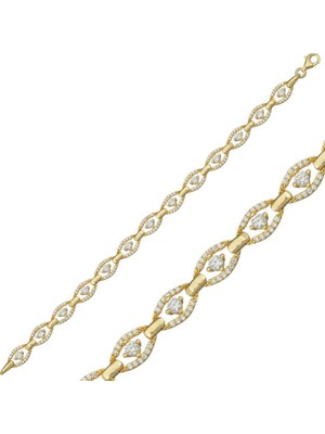 Inure Jewelry Gümüş Gold Oval Su Yolu Bayan Bileklik