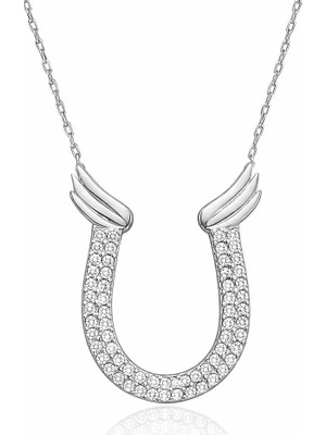 Inure Jewelry Gümüş Zirkon Taşlı Nal Kadın Kolye