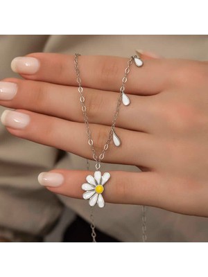 Inure Jewelry Gümüş Rodyum Papatya Seviyor Sevmiyor Bayan Kolye