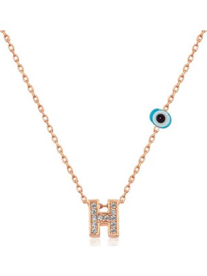 Inure Jewelry Gümüş Rose 3 Boyutlu Nazarlı Harf Bayan Kolye