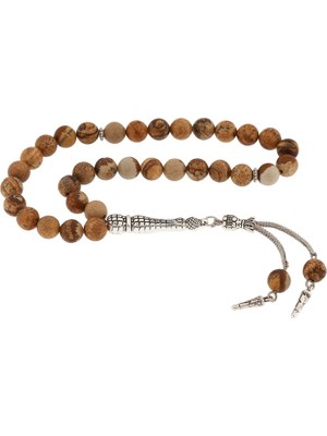 Inure Jewelry ​Doğaltaş Metal Püsküllü Jasper Taşı Tesbih