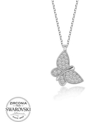 Inure Jewelry Swarovski Taşlı Gümüş Kelebek Bayan Kolye