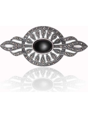 Inure Jewelry Gümüş Markazit ve Oniks Taşlı Broş