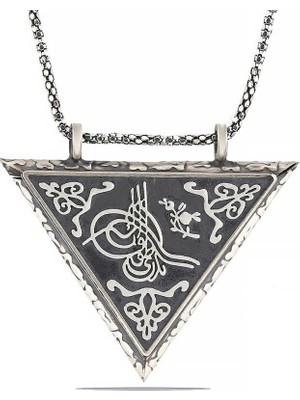 Inure Jewelry Gümüş Üçgen İçi Açılabilen Tuğra Muskalık Kolye