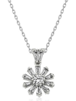Inure Jewelry Gümüş Trapez Taşlı Çiçek Bayan Kolye