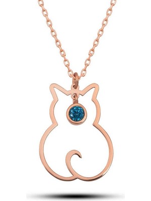 Inure Jewelry Gümüş Aralık Ayı Doğum Taşı Kedi Kadın Kolye