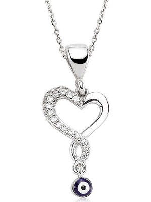 Inure Jewelry Gümüş Nazarlı Bayan Kalp Kolye