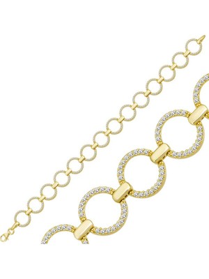 Inure Jewelry Gümüş Gold Yuvarlak Taşlı Kadın Bileklik