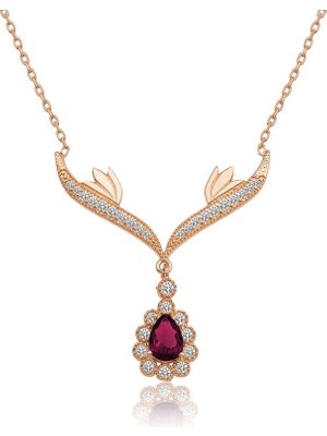 Inure Jewelry Gümüş Rose Kırmızı Taşlı Madalyon Bayan Kolye