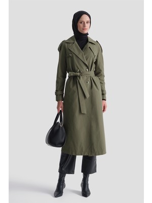 Armine Basic Uzun Trençkot Haki