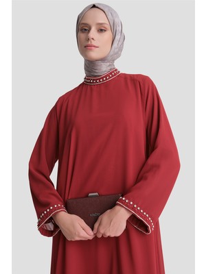 Armine Taş Detaylı Şık Elbise Bordo