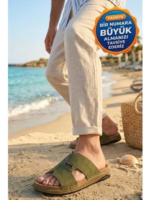 Relaxa Erkek Terlik, Ortopedik, Günlük Terlik, Ev Dışarı Terlik, Rahat Taban Haki