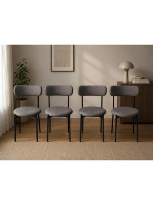 4 Adet Antrasit Gri Teddy Sandalye Mutfak Sandalyesi Salon Sandalyesi Balkon Sandalyesi
