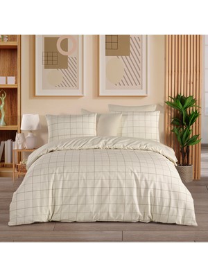Karden Flower Dream Cotton Frame Bej %100 Pamuk Poplin Çift Kişilik Nevresim Takımı