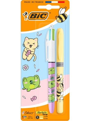 Bic 4 Colours Kawaii Animals 4 Renkli Tükenmez Kalem + Fosforlu Kalem 2’li Set