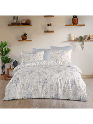 Karden Flower Dream Cotton Flutter Mavi %100 Pamuk Poplin Çift Kişilik Nevresim Takımı
