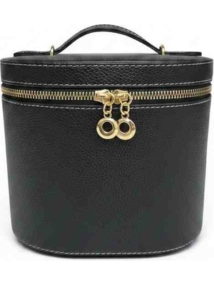 Moda Fiesta Makyaj Düzenleyici Aynalı Makyaj Çantası Siyah – Bölmeli Taşınabilir Kozmetik Organizer 19X15X16 cm