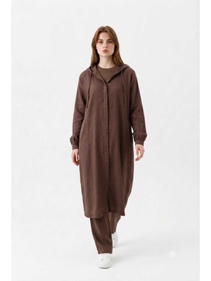 Neways 6465-DENIM Parça Boya Yarasa Tunik Kahve