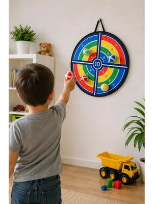 Binbirreyon Dart Tahtası Yapışkanlı Dart Tahtası ve 4 Adet Top Seti 35,5cm Asılabilir Cırt Bantlı Dart PC452