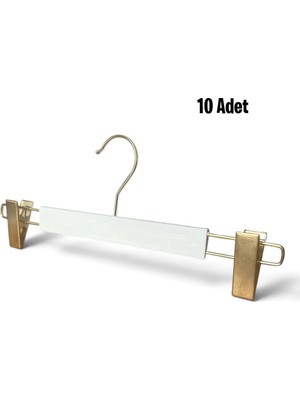 Ezmk Ev Gereçleri Mandallı Askı, Gold Mandallı Beyaz Askı, Etek Askısı, Pantolon Askısı, 34 Cm, 10 Adet