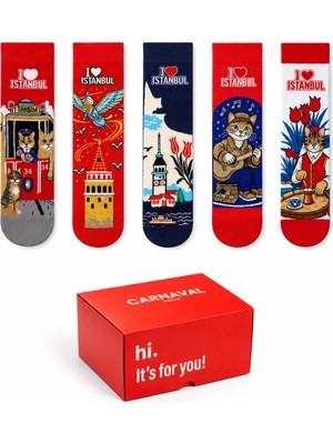 Carnaval Socks I Love Istanbul 5\'li Kutulu Çorap Seti – Tramvay ve Galata