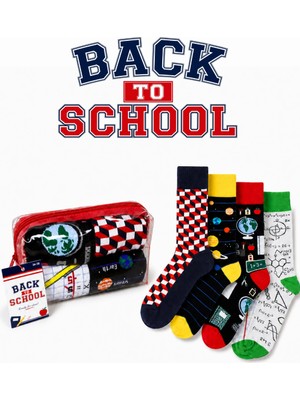Carnaval Socks Okula Dönüş 4\'lü Çorap Seti – Okul Temalı Kalemlikli
