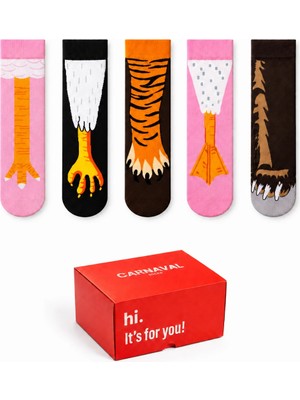 Carnaval Socks Tavuk Ayağı ve Hayvan Pençesi Desenli 5\'li Kutulu Çorap Seti