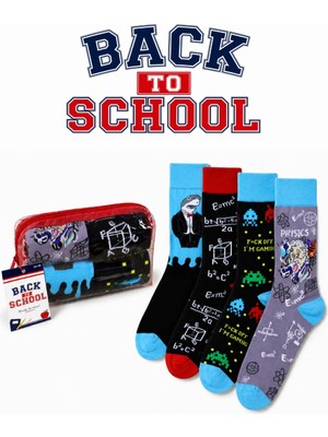 Carnaval Socks Okula Dönüş 4\'lü Çorap Seti – Bilim ve Oyun Temalı Kalemlikli