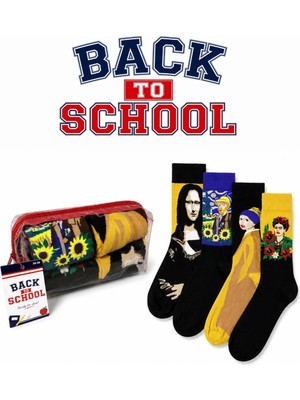 Carnaval Socks Okula Dönüş 4\'lü Çorap Seti – Sanat Temalı Kalemlikli