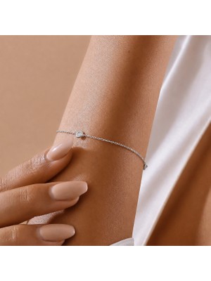Takı Ustası Gümüş Minimal Tektaş Zirkon Forse Zincir 925 Ayar Gümüş Bileklik