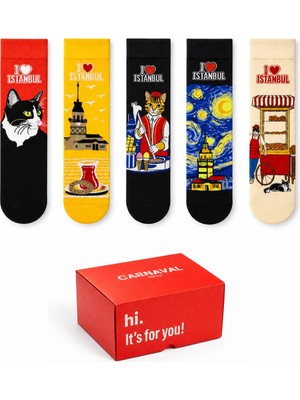 Carnaval Socks I Love Istanbul 5\'li Kutulu Çorap Seti – Kediler ve Simit