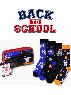Carnaval Socks Okula Dönüş 4\'lü Çorap Seti – Uzay Temalı Kalemlikli