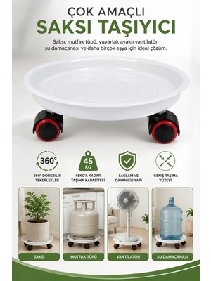 Binbirreyon Saksı Altlığı Tekerlekli Saksı Altlığı Saksılık Saksı Taşıyıcı 32,5cm 4 Tekerlekli Damacana Tüp Taşıyıcı DH146