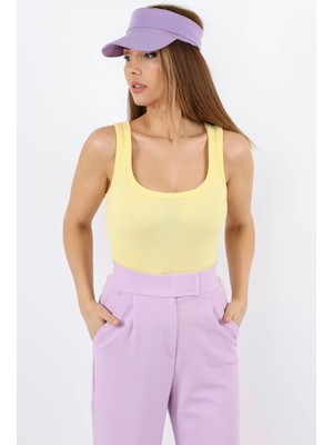 Ritnice Kadın Cotton Premium Doku Sarı Pamuklu Basic Fitilli Atlet