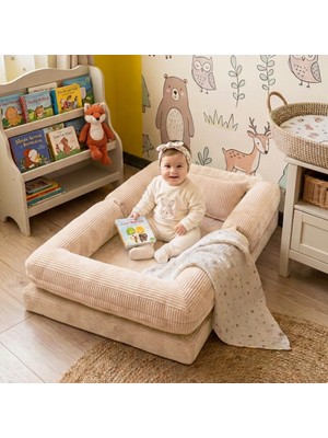 MiniWood Montessori Yatak Oyun Alanlı Bebek Yer Yatağı Sünger Çocuk Karyola