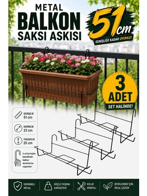 Binbirreyon Metal Ayaklı Saksı Askısı 3 Adet Balkon Saksı Askısı Metal Ayaklı 51CM AH080