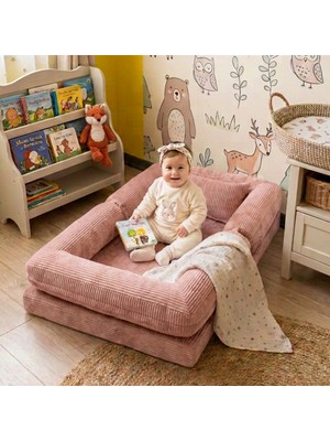 MiniWood Montessori Yatak Oyun Alanlı Bebek Yer Yatağı Sünger Çocuk Karyola